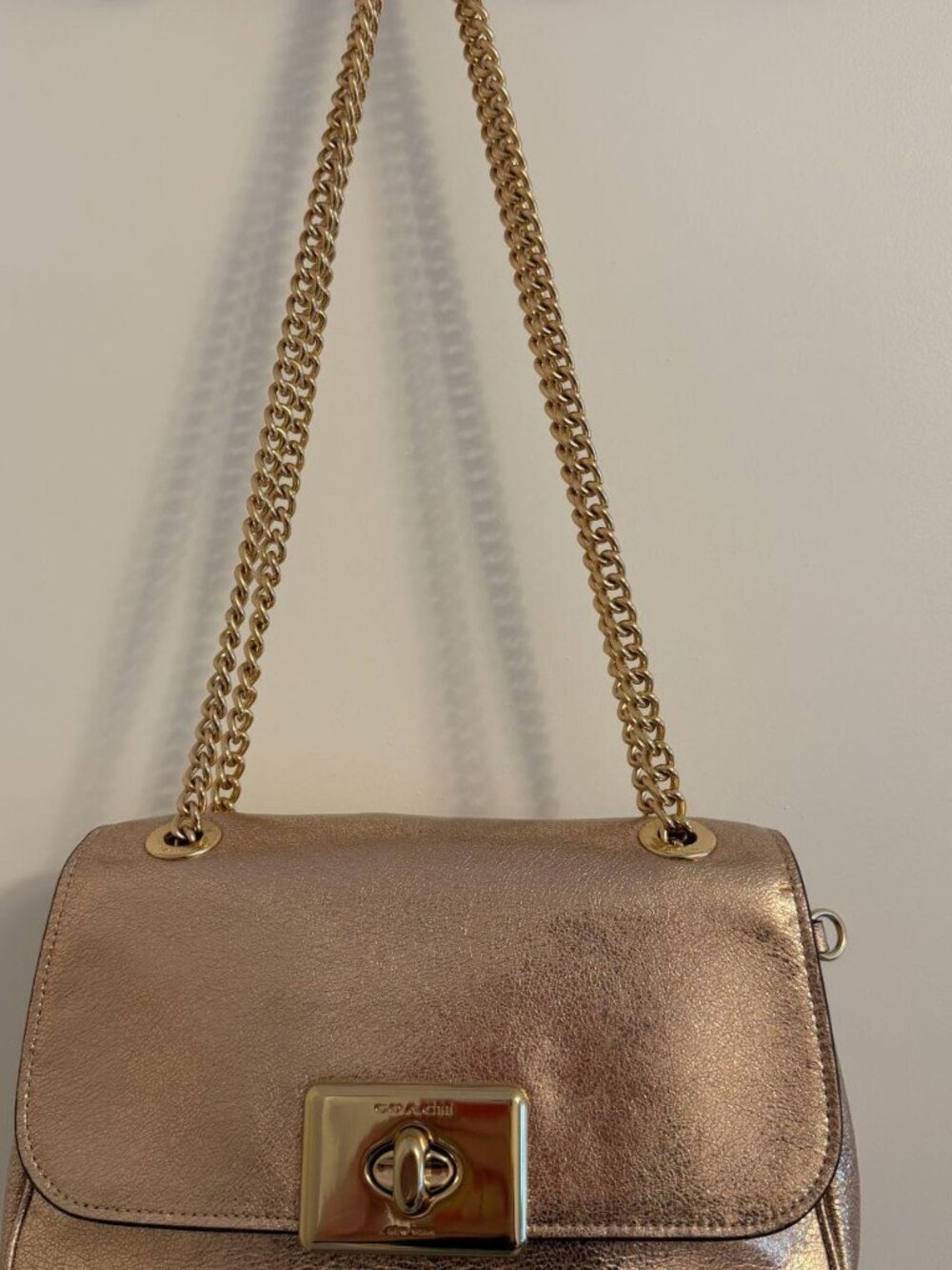 Coach Crinkle Metallic Leather Cassidy Chain Crossbody